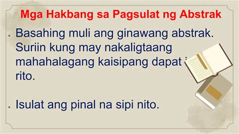 Pagsulat Ng Abstrakmga Hakbang Katangian At Elemento Ppt