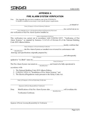 Fillable Online Fire Alarm System Verification Form NBC 2019AE Fire