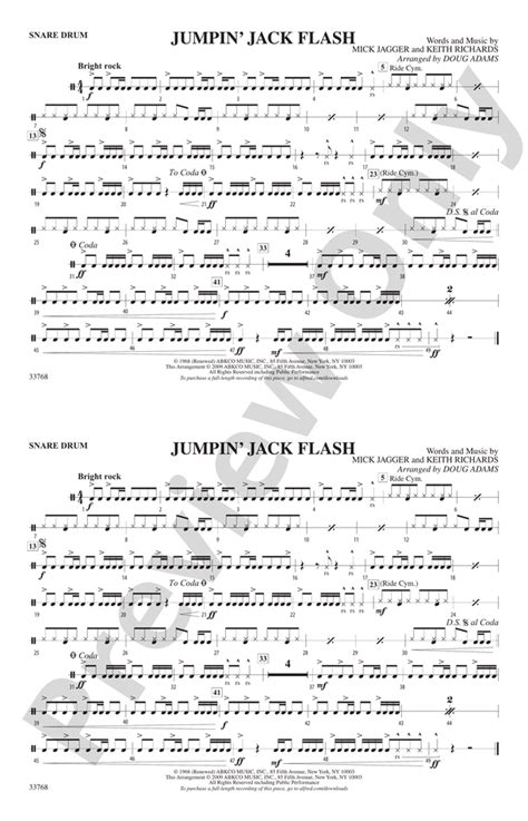 Jumpin Jack Flash Snare Drum Snare Drum Part Digital Sheet Music