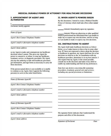 Blank Printable Medical Power Of Attorney Forms