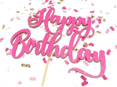 Hot Pink Glitter Script Happy Birthday Cake Topper Cursive Etsy