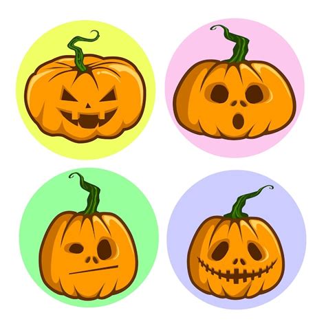 Dibujos Animados De Calabazas De Halloween Vector Premium