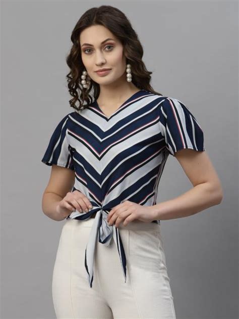 Buy Style Quotient Blue Striped Crepe Crop Top Online At Best Prices In India Jiomart