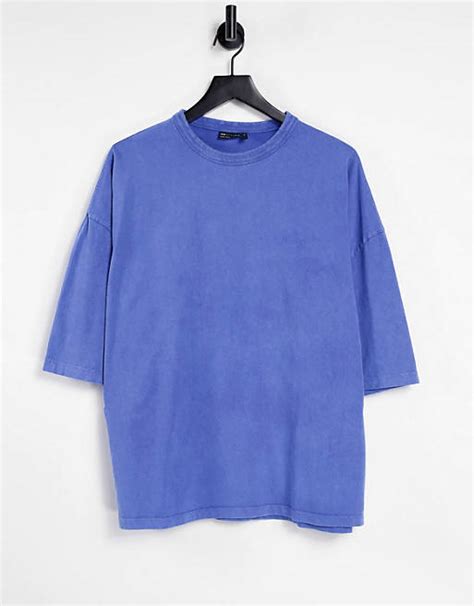 Asos Design Oversized T Shirt With Half Sleeve In Heavyweight Blue Acid