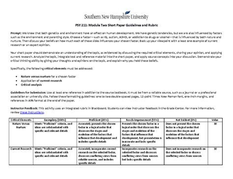 Psy Module Two Short Paper Guidelines And Rubric We Have Genetic