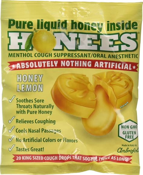 Honees Honey Lemon Cough Drops 20 Piece Pack Of 12 Honey Filled Lozenges