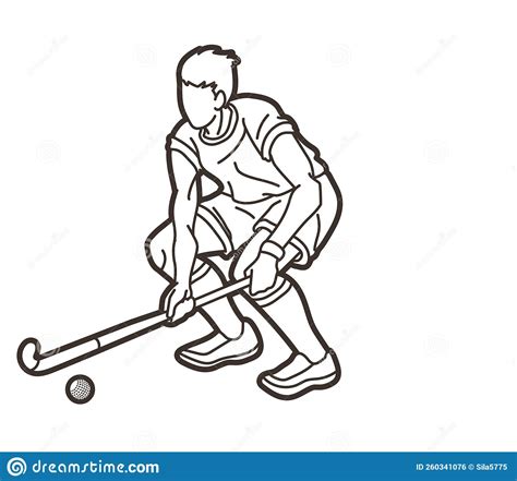 Field Hockey Sport Male Player Action Cartoon Graphic Vector Stock