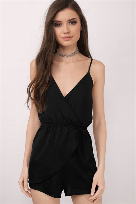 Cute Black Romper V Neck Romper Wrap Romper Black Romper 19