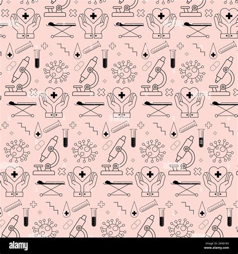 Medical Pattern With Pills Crosses Test Tubes Virus Microscope Gurney
