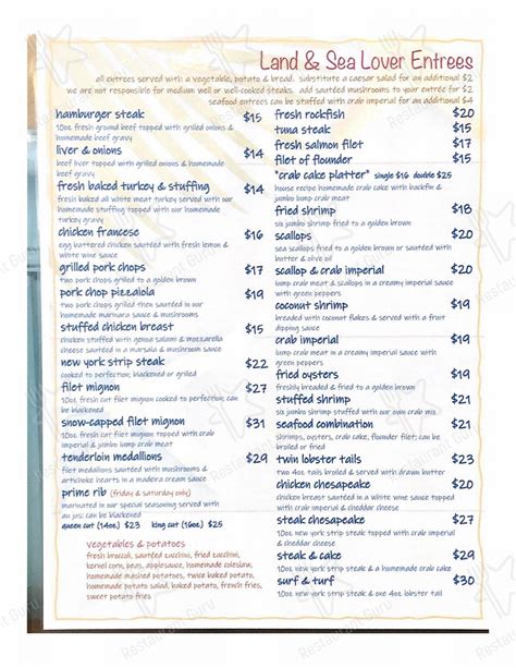 Menu at Pier 1 Restaurant, North East