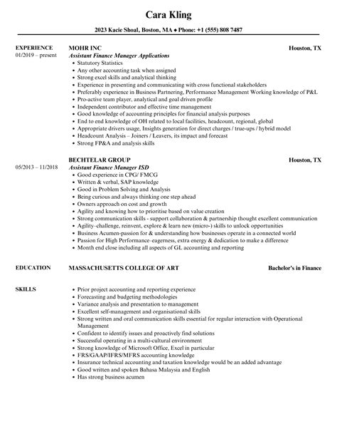 Assistant Finance Manager Resume Samples Velvet Jobs