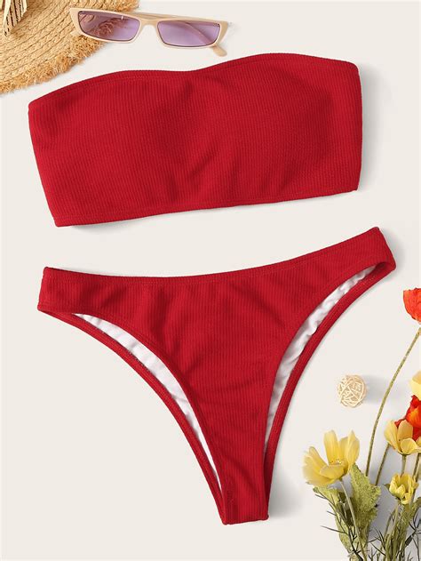 Set De Bikini Bandeau De Canal Con Cord N Cortado Alto