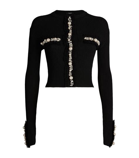 Balmain Black Embellished Cropped Cardigan Harrods Uk