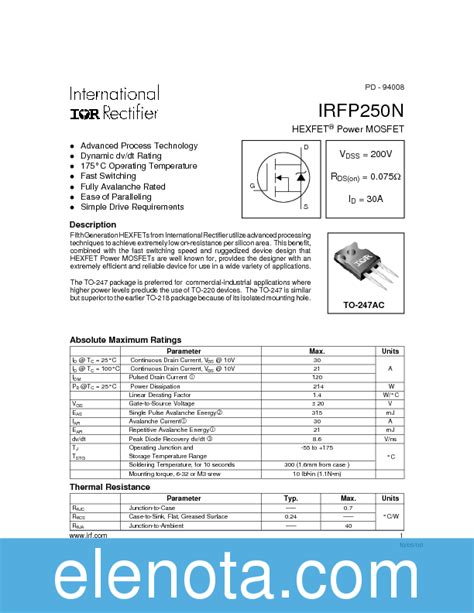 Irfp N Datasheet Pdf Kb International Rectifier Pobierz Z