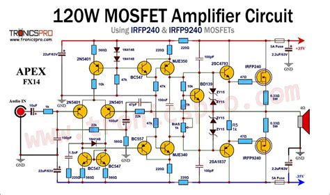 120w Mosfet Amplifier Circuit Diagram Using Irfp240 Irfp9240