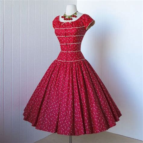 Vintage 1950s Dress Fantastic Designer Pat Premo Red And Cream