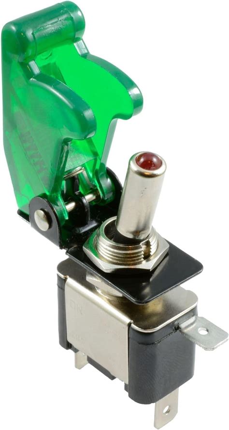 Green Illuminated Led Toggle Switch With Missile Style Flick Cover Car