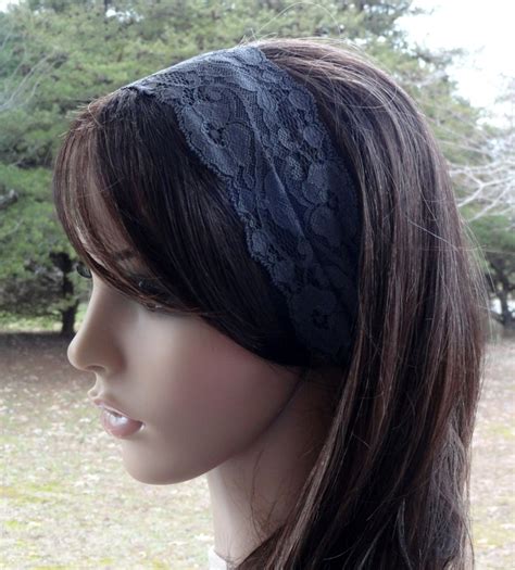 Dark Gray Head Lace Headband Charcoal Stretch Lace Head Wrap Etsy