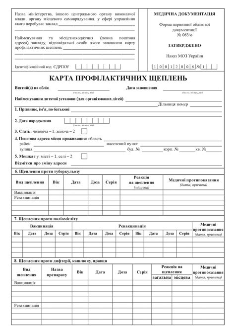 Карта профілактичних щеплень. (Форма № 063/о) /А5 (ID#1735161588), ціна ...