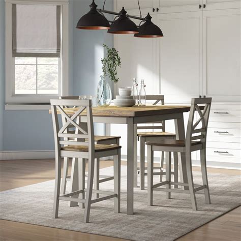 Gracie Oaks Tegan 5 Piece Counter Height Solid Wood Dining Set