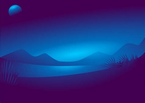 Premium Vector | Beautiful night landscape of lake and mountain ...