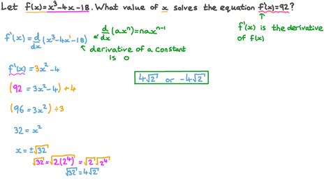 Question Video Solving Equations Given The First Derivative Of A