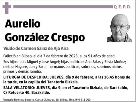 Aurelio González Crespo Esquela Necrológica El Correo