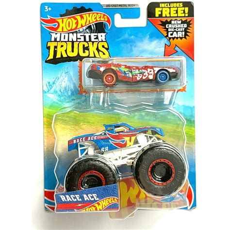 Hot Wheels Monster Trucks Race Ace and Crushed Die-Cast Car 1:64 Scale - Walmart.com - Walmart.com