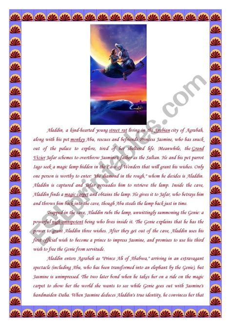 Aladdin Esl Worksheet By Tatyanavm