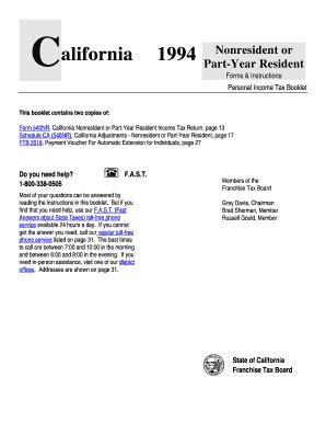 Fillable Online Ftb Ca Nonresident Or Part Year Resident Booklet