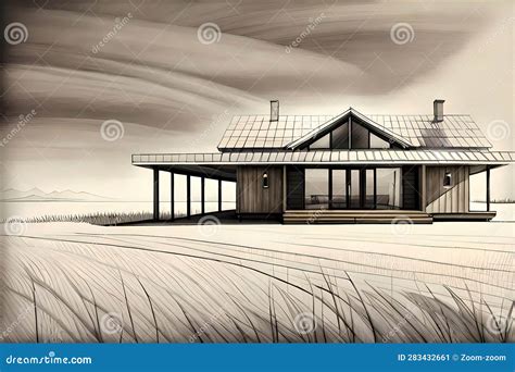 Architectural Drawing Style Country House in the Field Stock Image ...