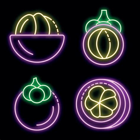 Mangosteen Icons Set Vector Neon 8893299 Vector Art At Vecteezy