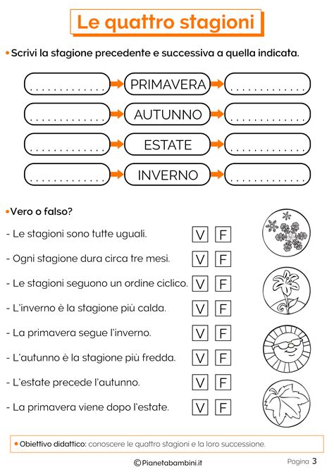 Le Stagioni Schede Didattiche Per La Classe Prima Pianetabambiniit