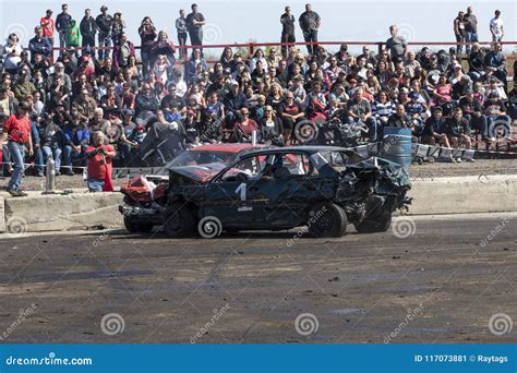 Wrecked Cars In Action During Demolition Derby Editorial Photo Image