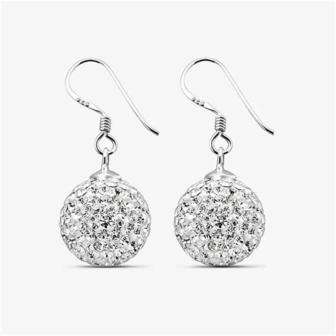 12mm Silver Ball White Crystal Earrings For Woman