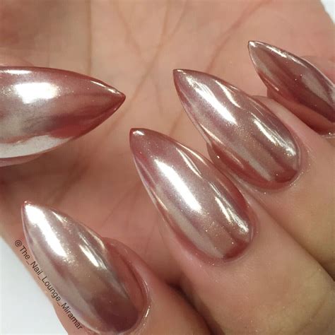 Rose Gold Chrome Stiletto Nail Art Gold Chrome Nails Nails Rose Gold Nails