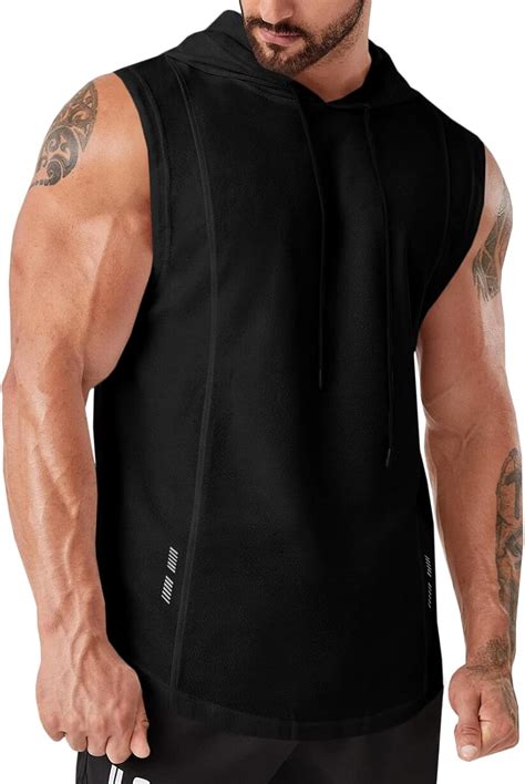 Runcati Mens Workout Hooded Tank Tops Gym Sleeveless