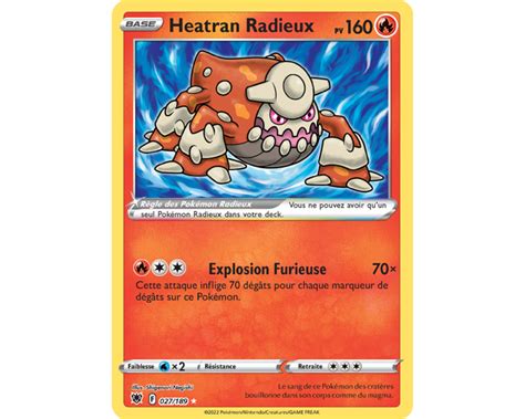 Heatran Radieux Pv 160 27 189 Carte Rare Épée et Bouclier A