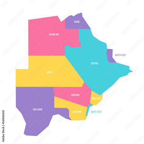 Botswana Political Map Of Administrative Divisions Rural And Urban