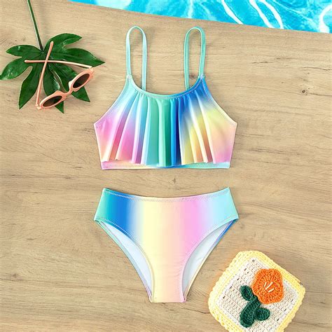 CHUOU Girls Swimsuit Two Pieces Bikini Set Ruffle Bathing Suits Flounced Tankini Swimwear For 9