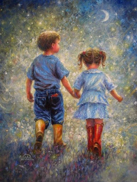 Twilight Walk Original Vickie Wade Oil Painting Boy And Girl Etsy