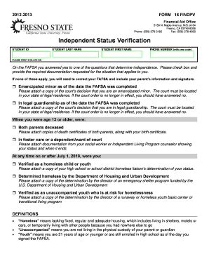 Fillable Online Fresnostate Independent Status Verification Fax Email