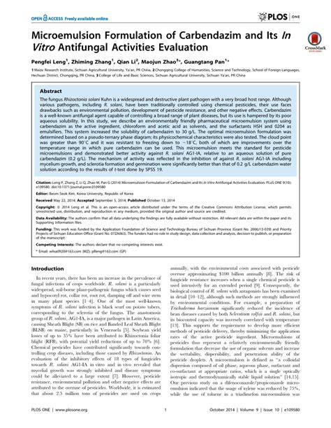 PDF Microemulsion Formulation Of Carbendazim And Its In Vitro