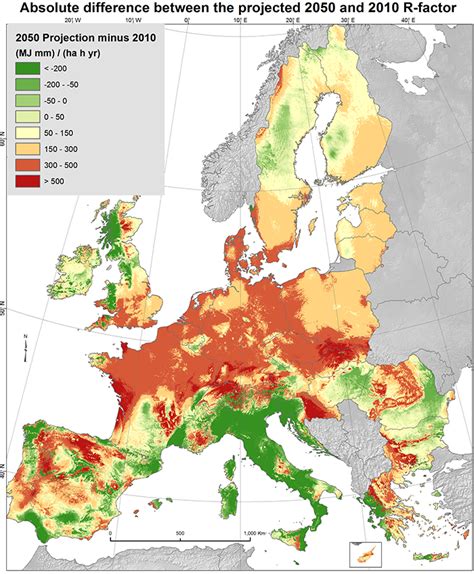 Future rainfall erosivity (projections for 2050 based on climate change ...