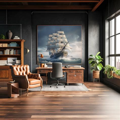 Vintage Style Th Century Sailing Battleship Oil Paint Rustic Wall