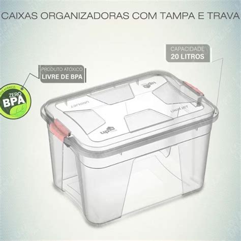 Caixa Organizadora Tampa E Trava 20 Litros Transparente MO