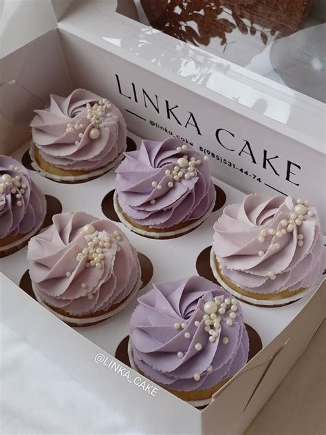 Mini Cupcakes With Purple Frosting And Pearls