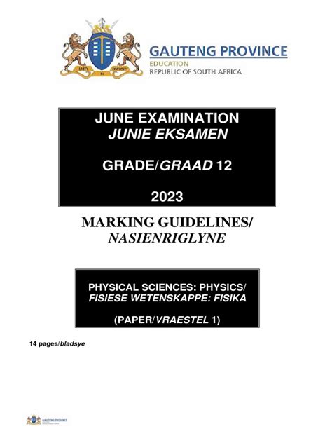 Gr 12 Physical Sciences P1 Memo Pdf Kinetic Energy Force