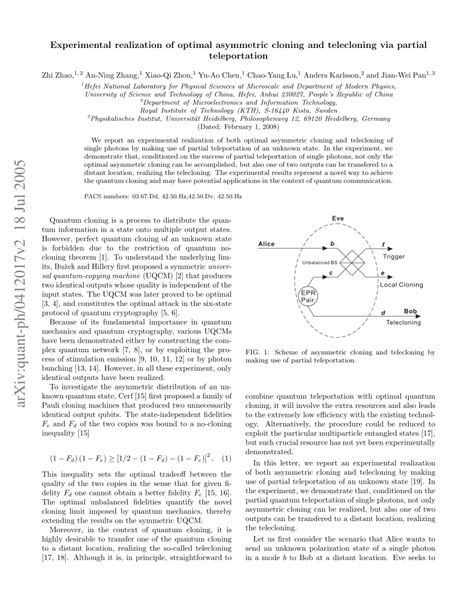 Pdf Experimental Realization Of Optimal Asymmetric Cloning And