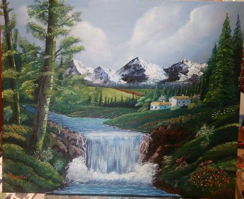 Paisaje con cascada óleo sobre tela de 50 x 60